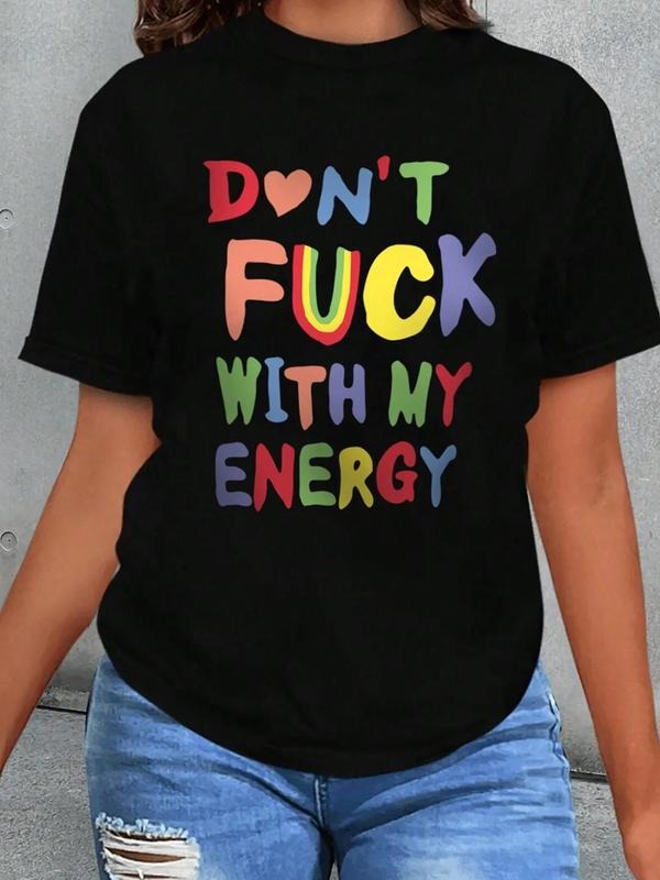 Women's Letter & Heart Print Round Neck Tee, Casual Short Sleeve T-shirt for Daily Wear, Ladies Summer Outfit Hoodie,...