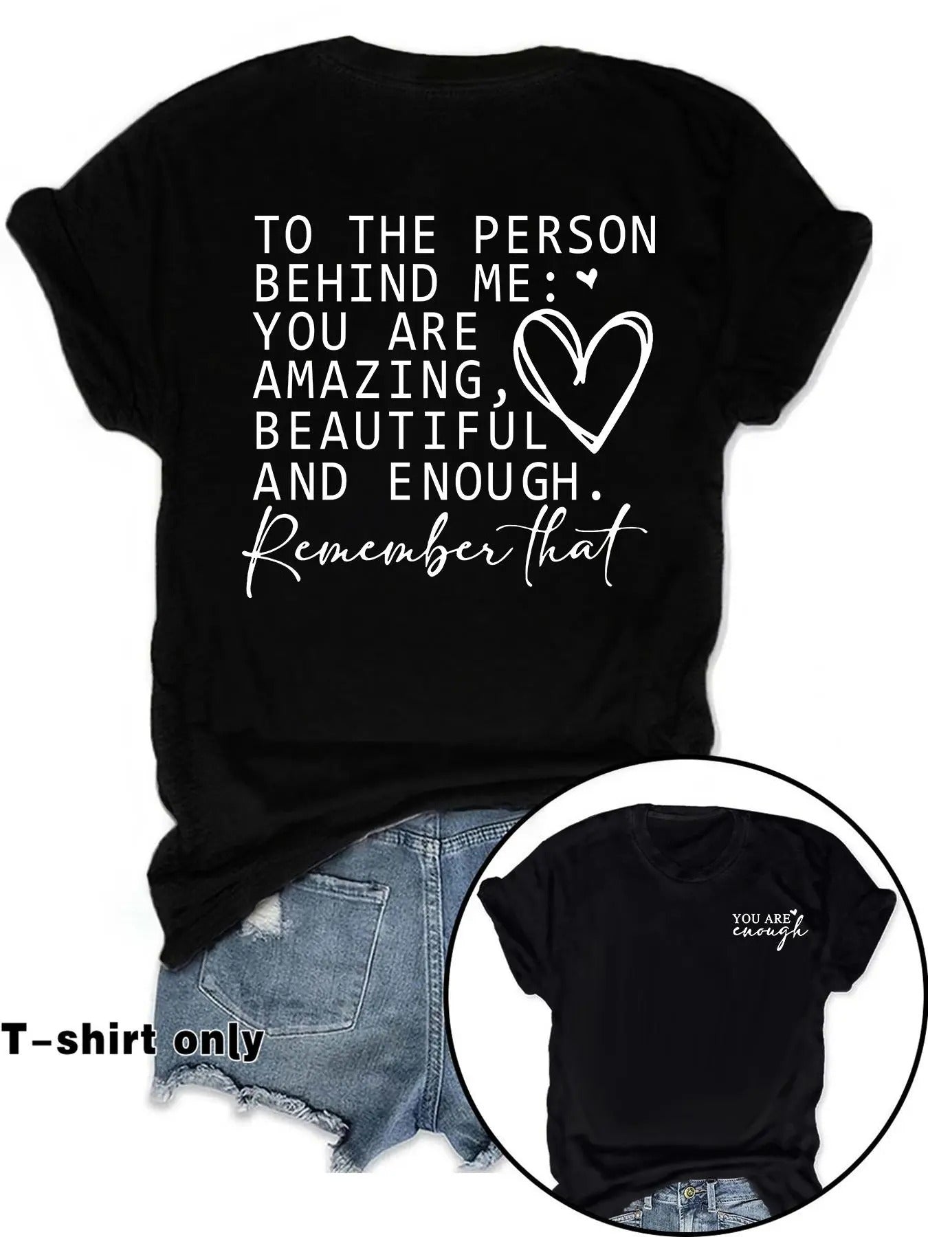 Women's Letter & Heart Print Round Neck Tee, Fashion Casual Crew Neck Short Sleeve T-shirt for Daily Holiday Vacation...