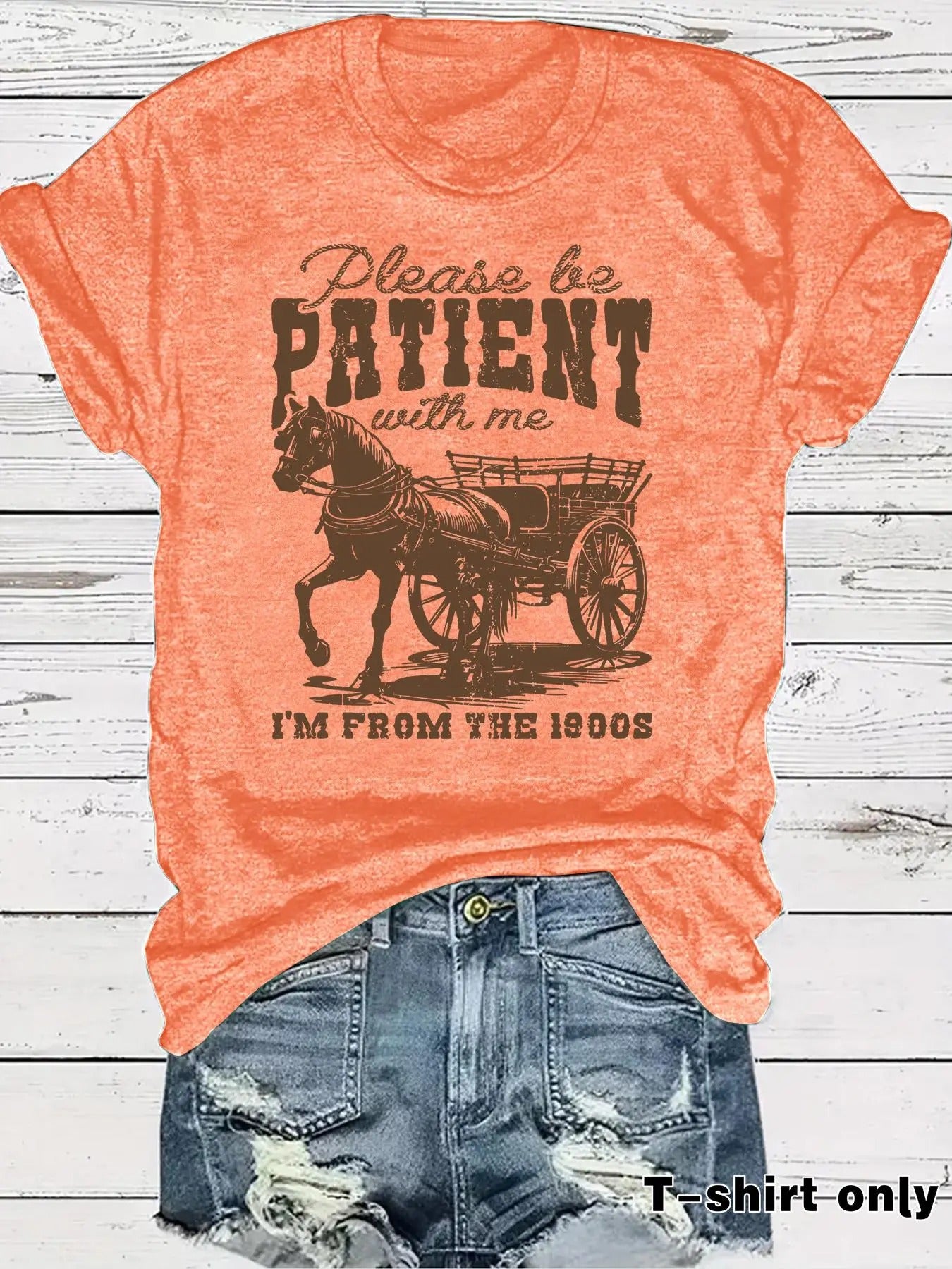 Women's Letter & Horse Print Round Neck Tee, Vintage Trendy Casual Graphic Short Sleeve T-shirt for Daily Wear, Ladies...