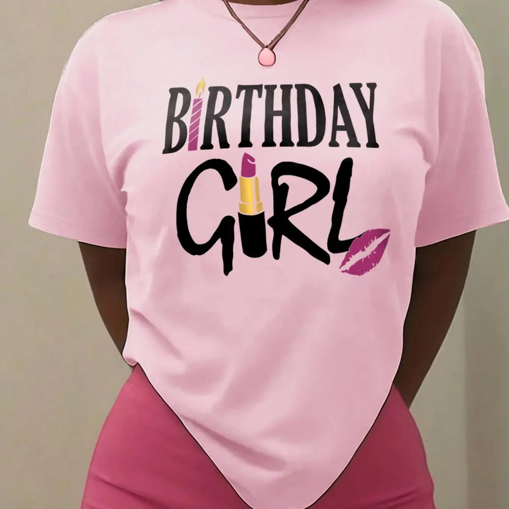 Women's Letter & Lip Print Round Neck Graphic Tee, Vintage Trendy Casual Drop Shoulder Short Sleeve T-shirt for Daily...