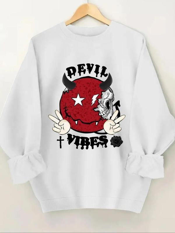 Women's Letter & Monster Print Drop Shoulder Sweatshirt, Casual Long Sleeve Round Neck Pullover for Fall & Winter,...