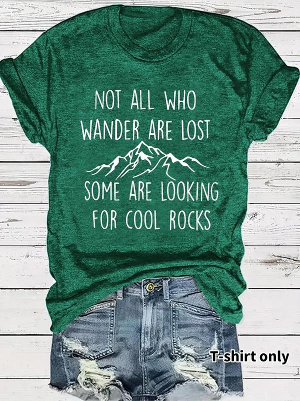 Women's Letter & Mountain Print Round Neck Tee, Casual Short Sleeve Crew Neck T-shirt for Summer, Fashion Women's Top for...