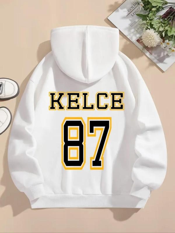 Women's Letter & Number Print Drawstring Hoodie, Casual Long Sleeve Hooded Sweatshirt for Daily Wear, Ladies Clothes for...