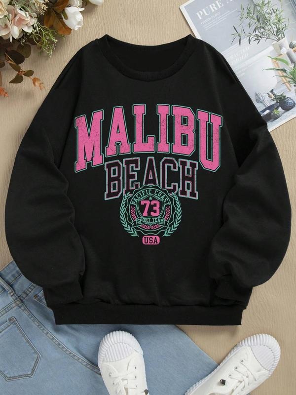 Women's Letter & Number Print Drop Shoulder Sweatshirt, Casual Long Sleeve Round Neck Pullover for Fall & Winter, Ladies...