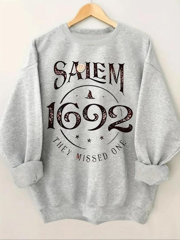 Women's Letter & Number Print Drop Shoulder Sweatshirt, Casual Long Sleeve Round Neck Pullover for Fall & Winter, Women's...