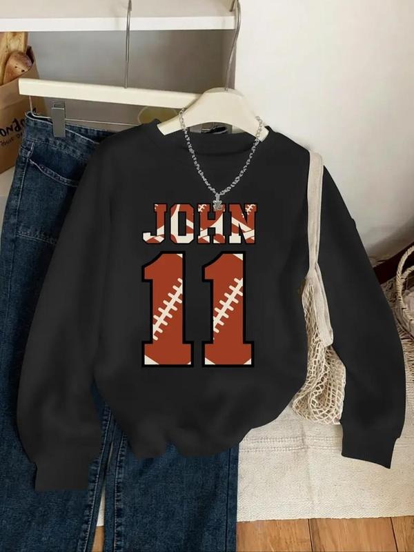 Women's Letter & Number Print Round Neck Sweatshirt, Casual Long Sleeve Thermal Lined Crew Neck Pullover for Daily Wear,...