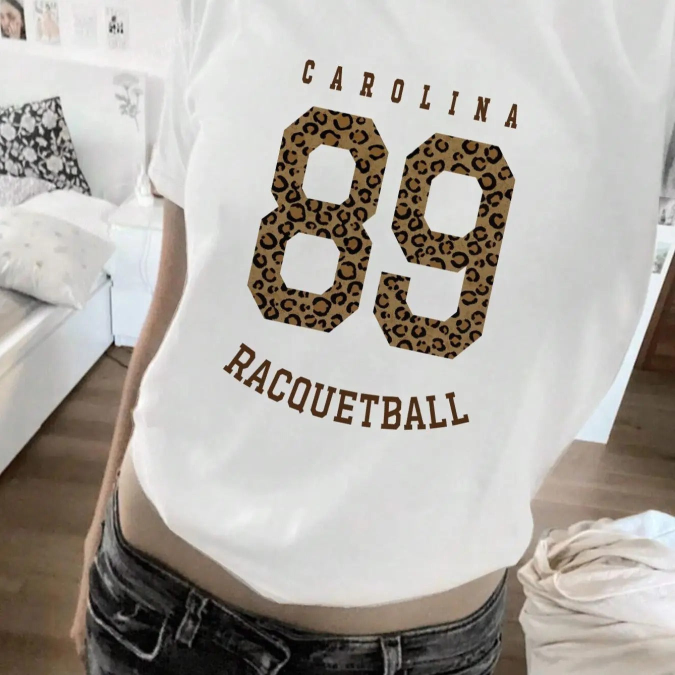 Women's Letter & Number Print Round Neck Tee, Casual Short Sleeve Crew Neck T-shirt for Summer, Fashion Women's Top for...