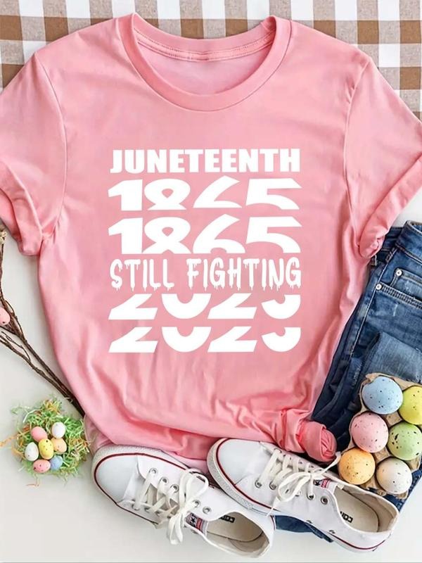 Women's Letter & Number Print Round Neck Tee, Casual Short Sleeve T-shirt, Ladies Summer Outfit for Daily Wear Hoodie,...
