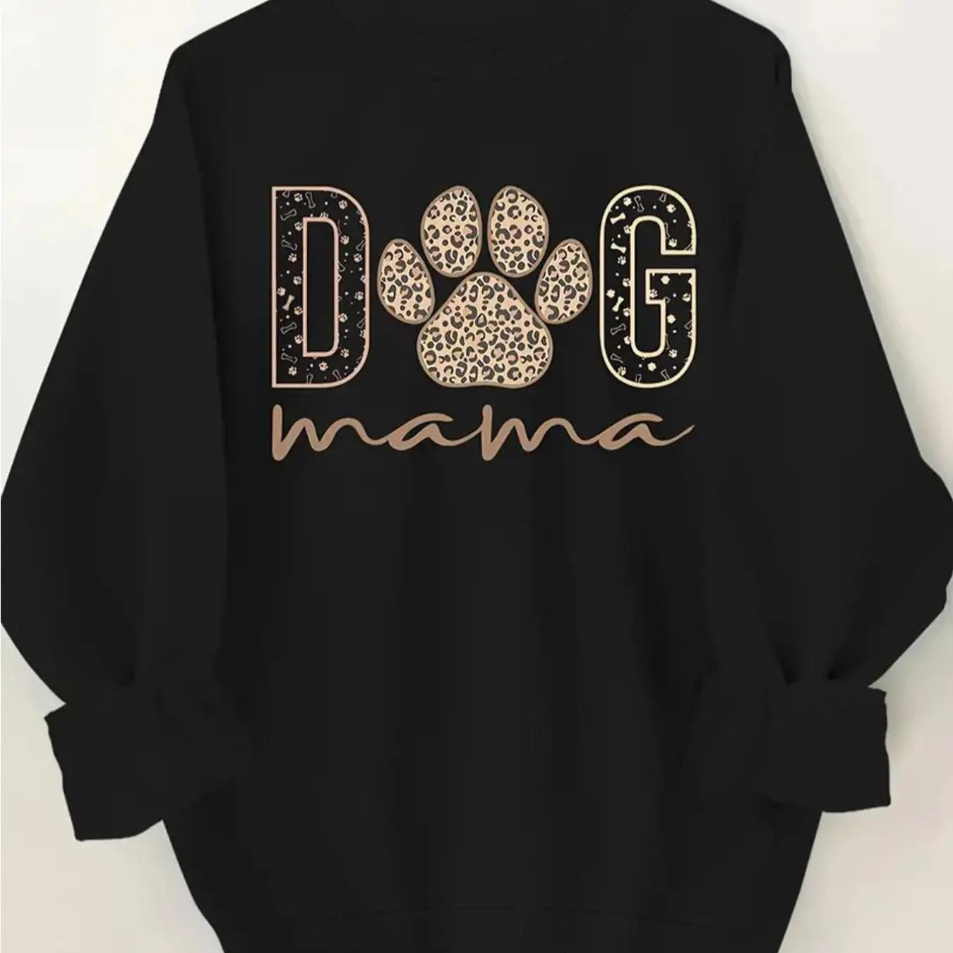 Women's Letter & Paw Print Round Neck Pullover, Casual Long Sleeve Crew Neck Sweatshirt for Fall & Winter, Fashion...