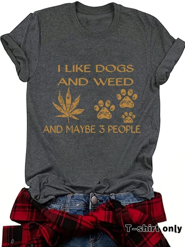Women's Letter & Paw Print Round Neck Tee, Casual Short Sleeve Crew Neck T-shirt for Summer, Fashion Women's Top for...