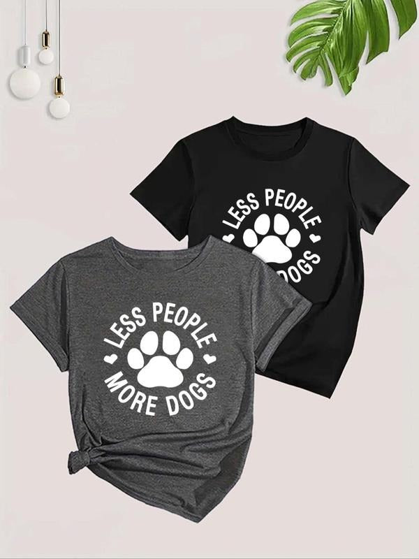 Women's Letter & Paw Print Short Sleeve Tee, Casual Round Neck Heart Print T-shirt, Women's Top for Daily Wear Hoodie,...