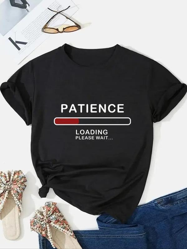 Women's Letter & Progress Bar Print Round Neck Tee, Fashion Casual  Short Sleeve T-shirt for Daily Outdoor Wear, Ladies...