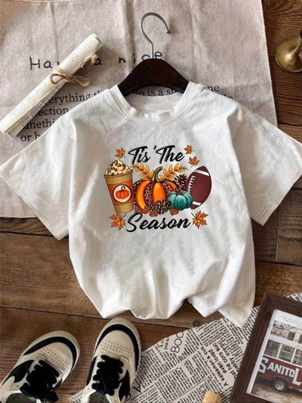 Women's Letter & Pumpkin Print Round Neck Tee, Casual Short Sleeve Crew Neck T-shirt for All Seasons, Fashion Women's Top...