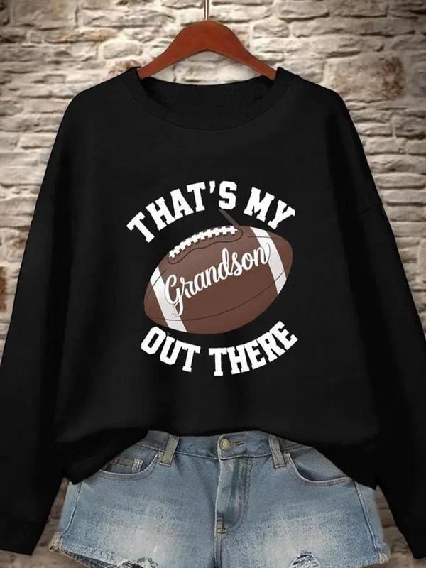 Women's Letter & Rugby Print Drop Shoulder Sweatshirt, Casual Long Sleeve Round Neck Pullover for Fall & Winter, Ladies...