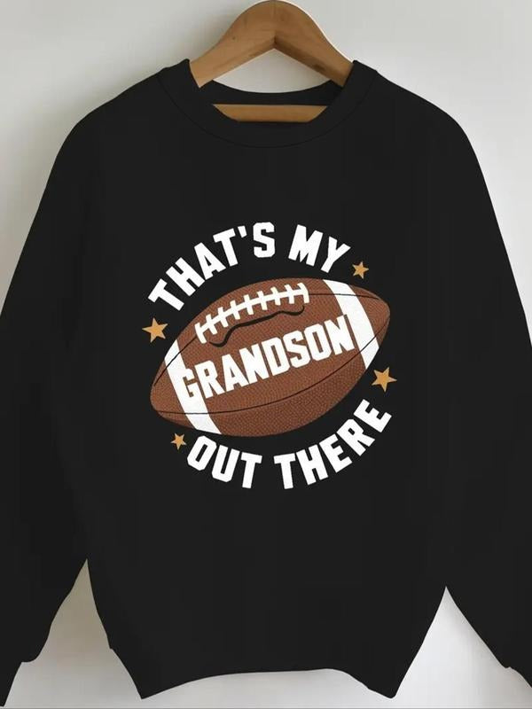 Women's Letter & Rugby Print Round Neck Sweatshirt, Casual Long Sleeve Crew Neck Pullover for Fall & Winter, Women's...