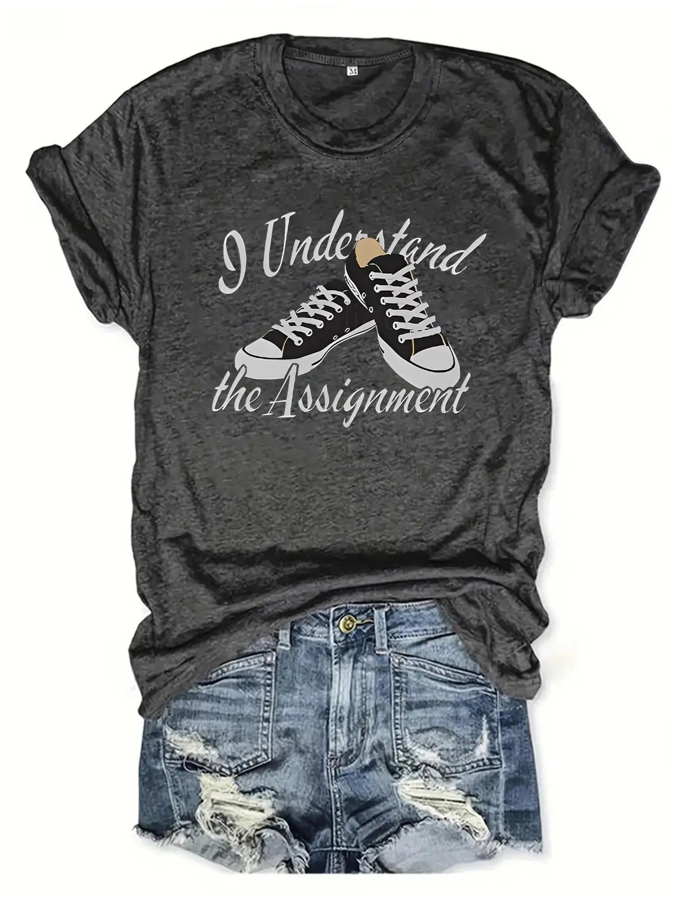 Women's Letter & Shoes Print Round Neck Graphic Tee, Trendy Casual Short Sleeve T-shirt for Daily Wear, Ladies All...