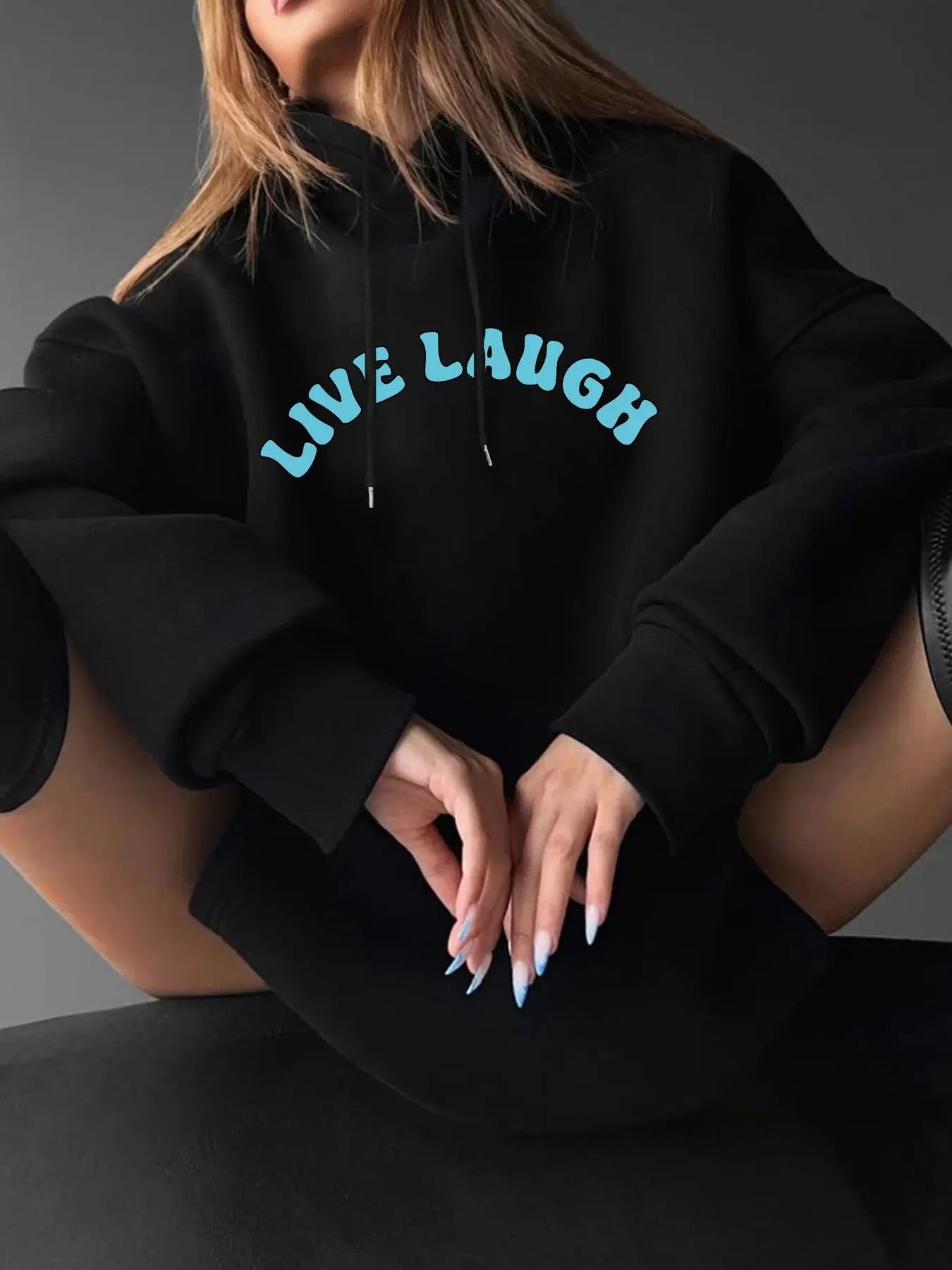 Women's Letter & Skeleton Print Drop Shoulder Hoodie, Fashion Casual Drawstring Pocket Hooded Sweatshirt for Daily...