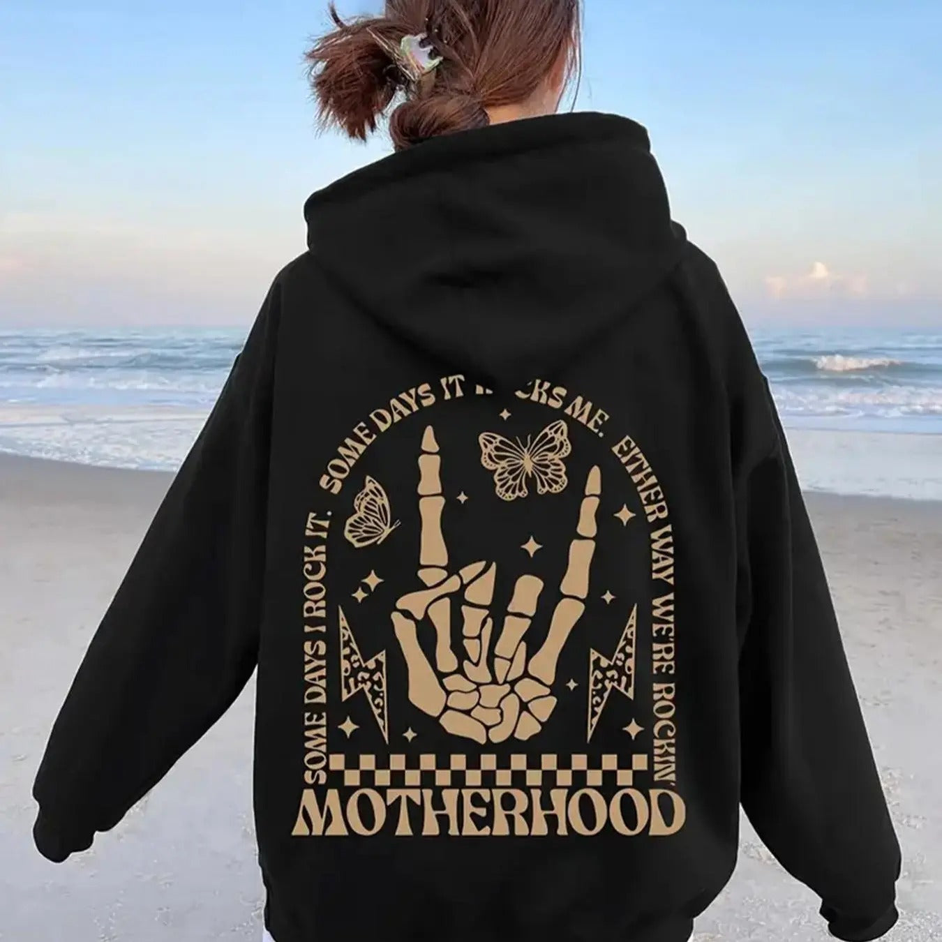 Women's Letter & Skeleton Print Hoodie, Casual Gothic Hooded Sweatshirt for Fall & Winter, Women's Clothes for Daily Wear...