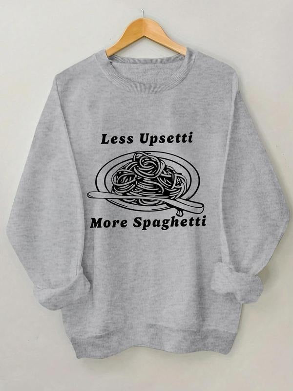 Women's Letter & Spaghetti Print Drop Shoulder Sweatshirt, Casual Long Sleeve Round Neck Pullover for Fall & Winter,...