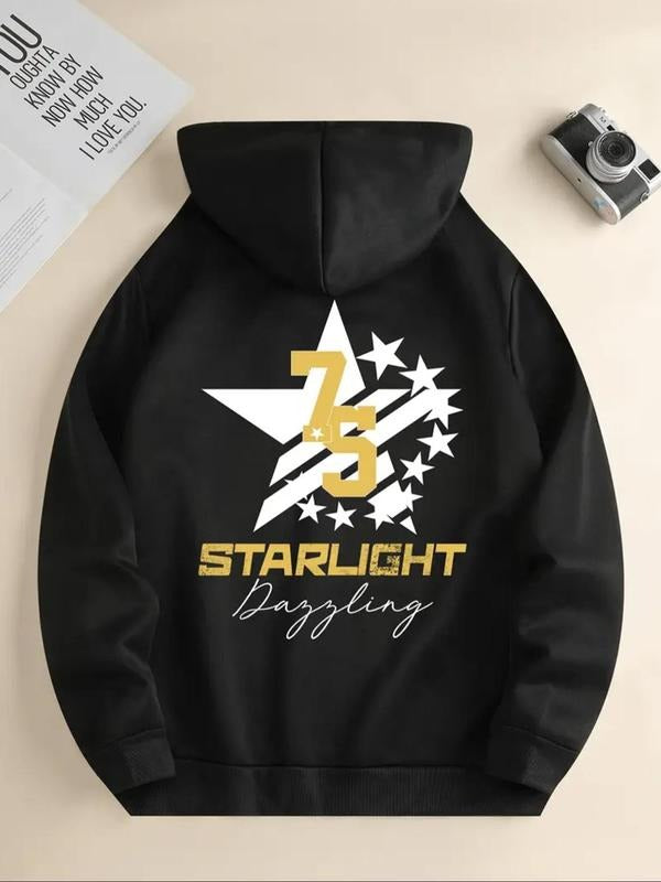Women's Letter & Star Print Drawstring Hoodie, 1 Count Casual Long Sleeve Hooded Sweatshirt for Fall & Winter, Women's...