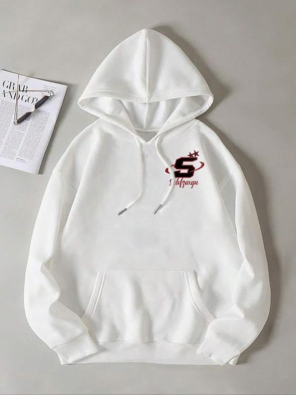 Women's Letter & Star Print Drawstring Hoodie, Casual Long Sleeve Hooded Sweatshirt for Fall & Winter, Women's Clothes...