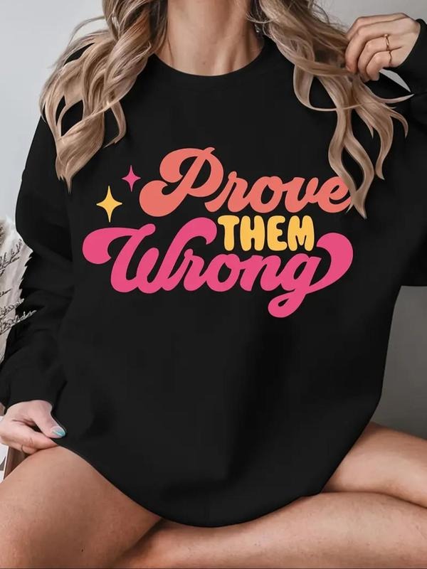 Women's Letter & Star Print Round Neck Pullover, Casual Long Sleeve Crew Neck Sweatshirt for Fall & Winter, Women's...
