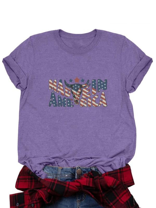 Women's Letter & Star Print Round Neck Tee, Casual Short Sleeve Crew Neck T-shirt for Daily Wear, Ladies Clothes for All...