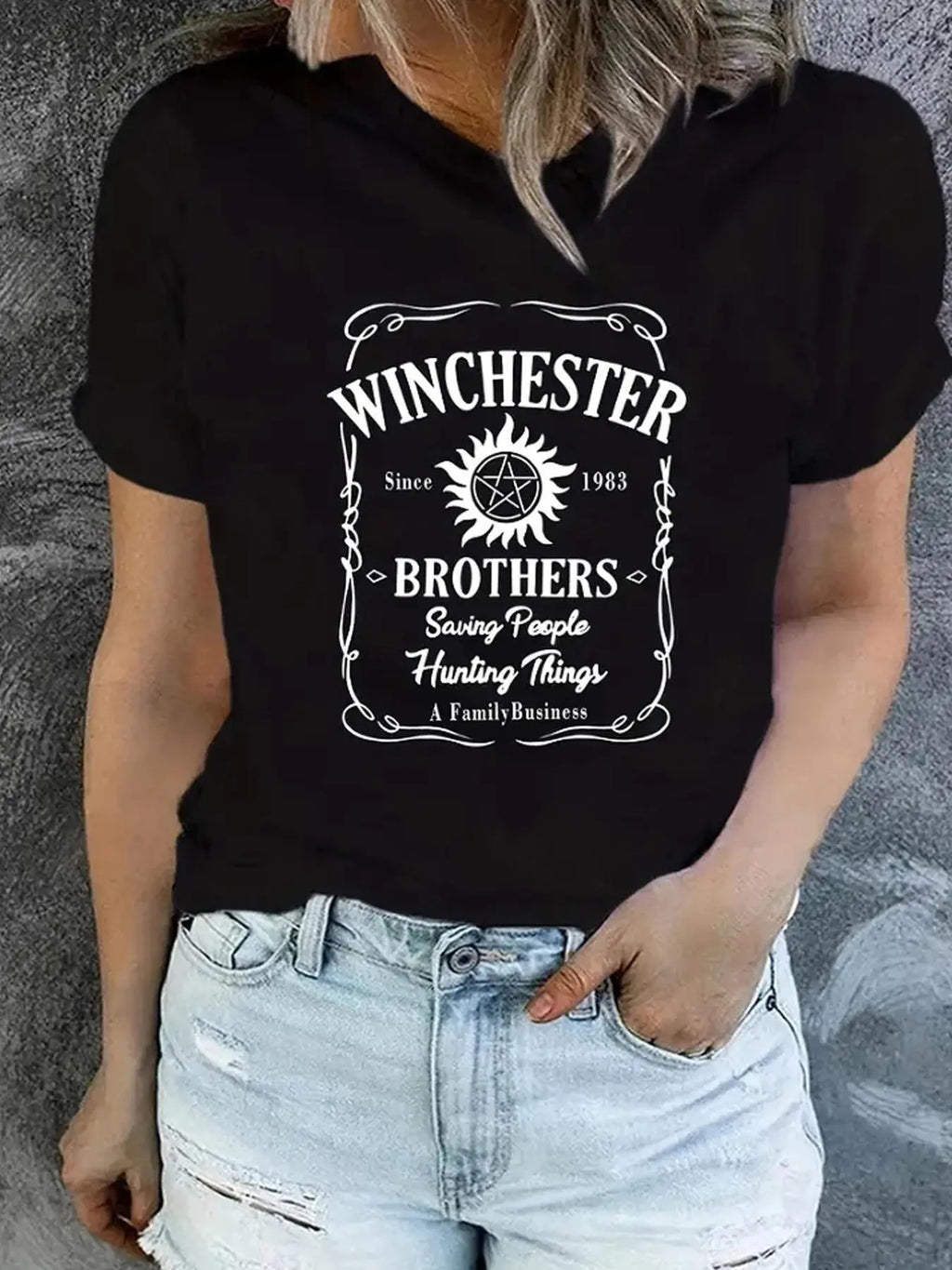 Women's Letter & Sun Print Round Neck Graphic Tee, Vintage Trendy Casual Short Sleeve T-shirt For Daily Wear, Ladies All...