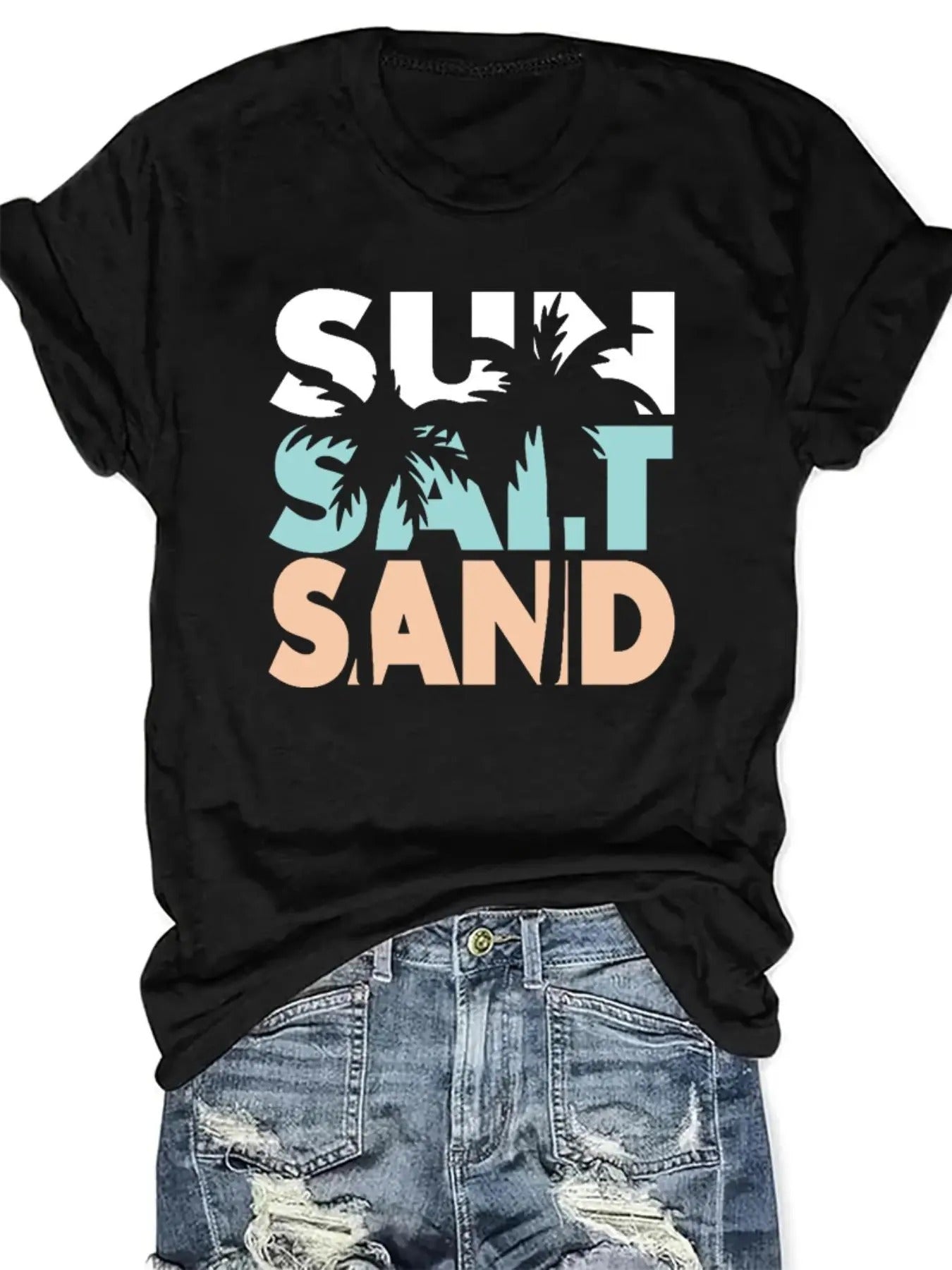Women's Letter & Tree Print Round Neck Graphic Tee, Vintage Trendy Casual Short Sleeve T-shirt For Daily Wear, Ladies All...
