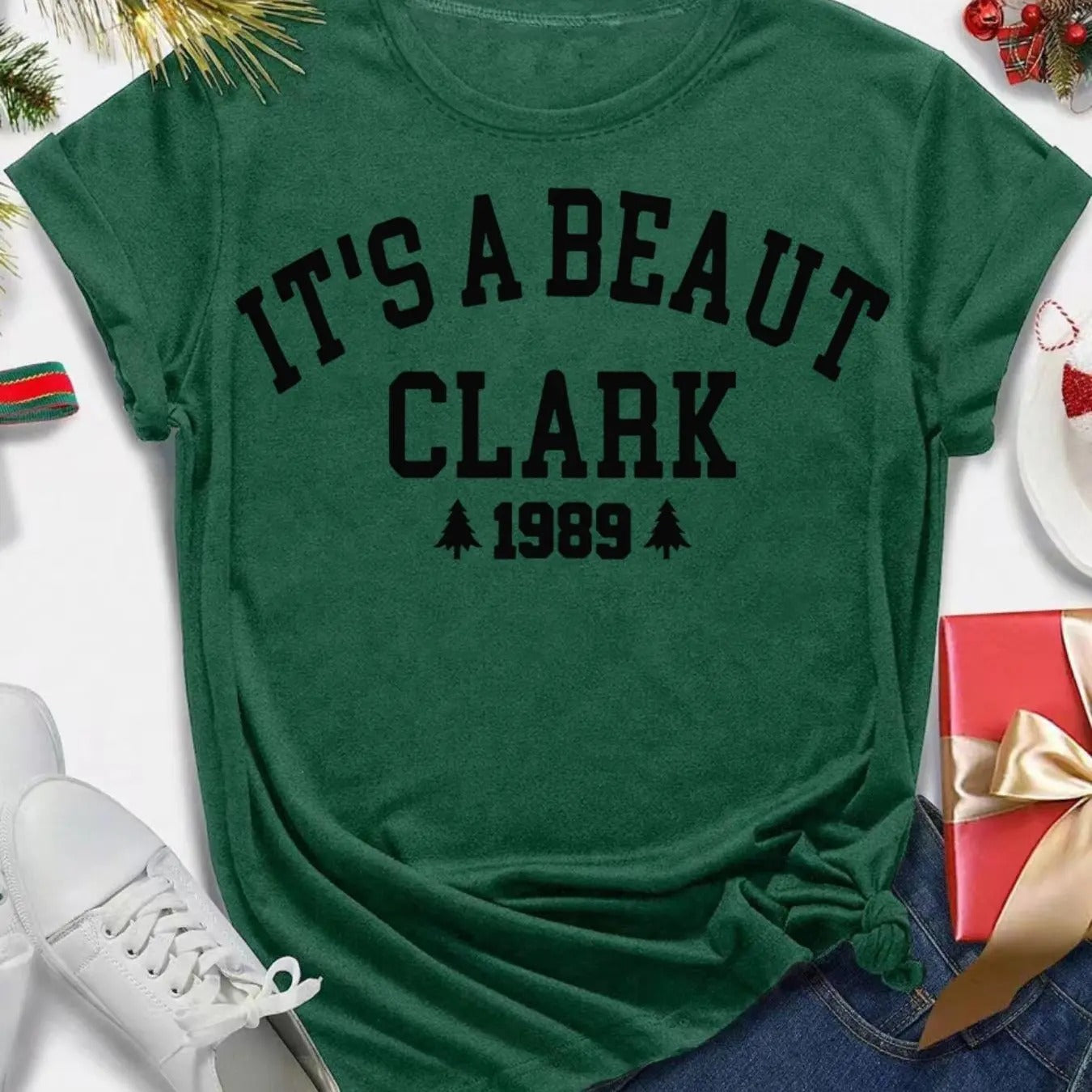 Women's Letter & Tree Print Round Neck Tee, Casual Short Sleeve Crew Neck T-shirt for All Seasons, Fashion Women's Top...