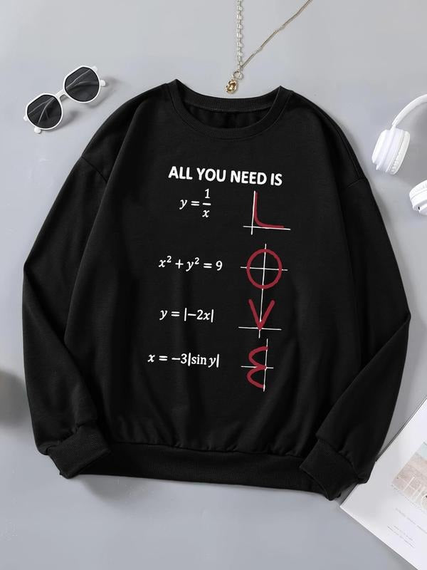 Women's Letter Graphic Drop Shoulder Sweatshirt, Casual Long Sleeve Round Neck Pullover for Fall & Winter, Women's...