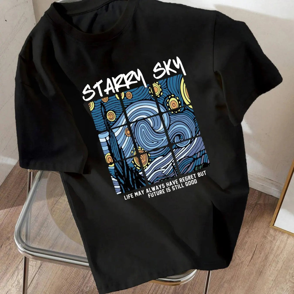 Women's Letter Graphic Print Drop Shoulder Tee, Casual Short Sleeve Round Neck T-shirt for Daily Wear, Ladies Top for All...