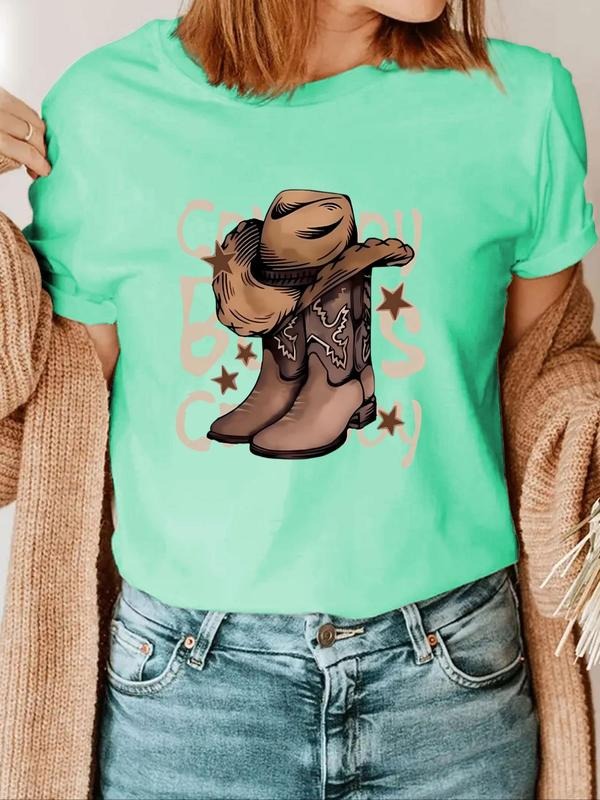 Women's Letter Graphic Round Neck Tee, Casual Short Sleeve T-Shirt for Summer, Ladies Clothes for Daily Wear Hoodie,...