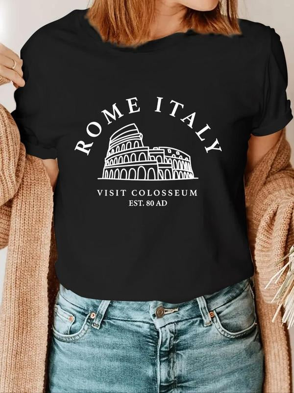 Women's Letter Graphic Round Neck Tee, Casual Short Sleeve T-shirt for Summer, Ladies Clothes for Daily Wear style 02...