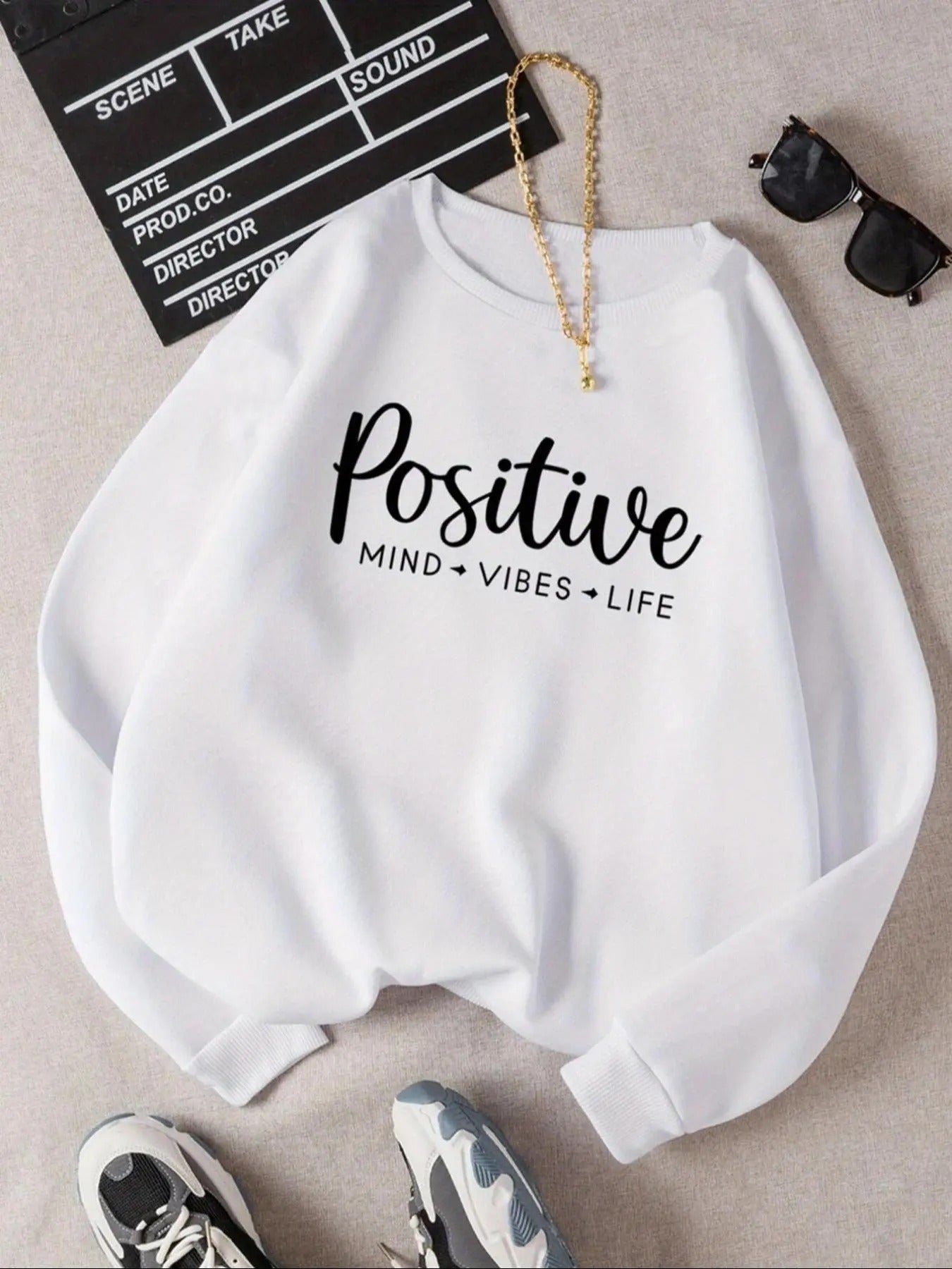 Women's Letter Print Crew Neck Sweatshirt, Casual Drop Shoulder Long Sleeve Pullover, Women's Fall & Winter Clothes for...