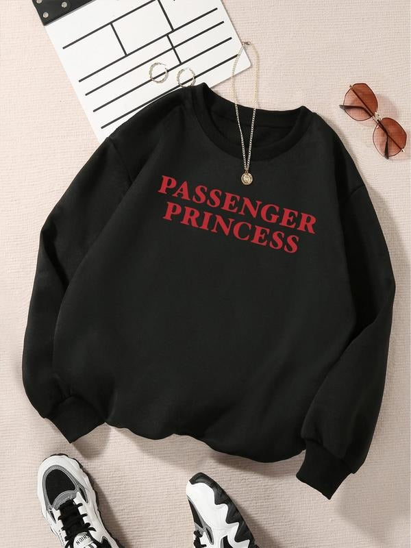 Women's Letter Print Crew Neck Sweatshirt, Casual Drop Shoulder Long Sleeve Pullover, Women's Fall & Winter Clothes for...
