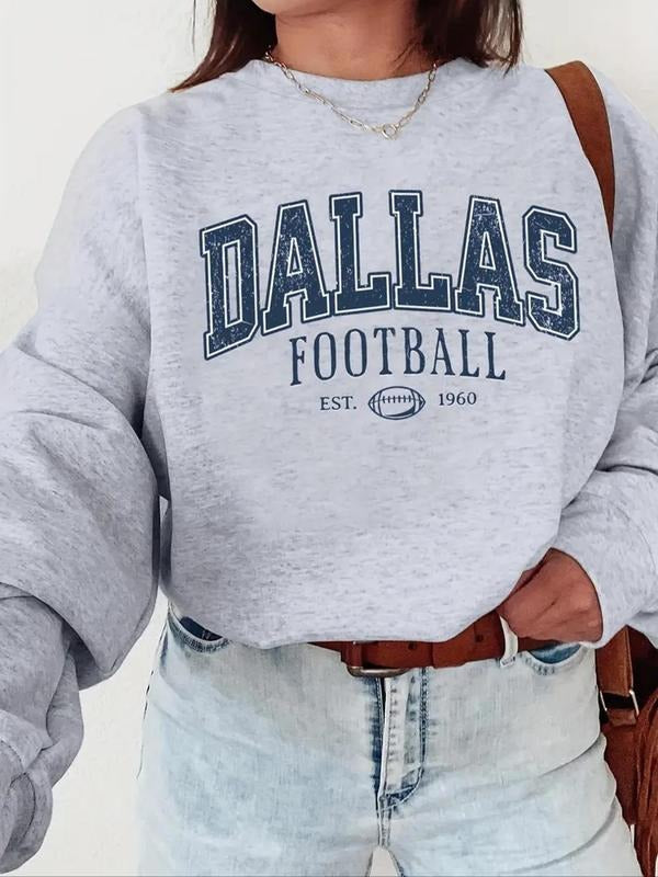Women's Letter Print Crew Neck Sweatshirt, Casual Drop Shoulder Long Sleeve Pullover, Women's Fall & Winter Clothes for...