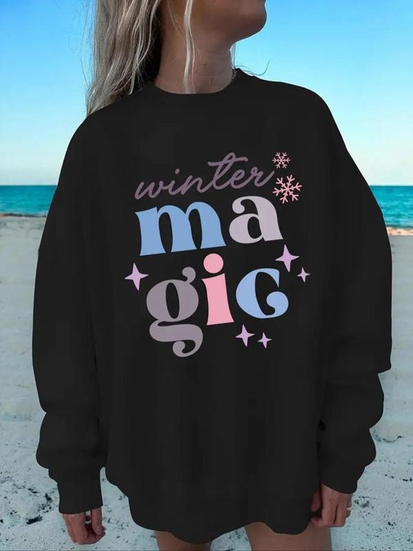 Women's Letter Print Crew Neck Sweatshirt, Casual Long Sleeve Pullover for Daily Wear, Ladies Clothes for All Seasons...