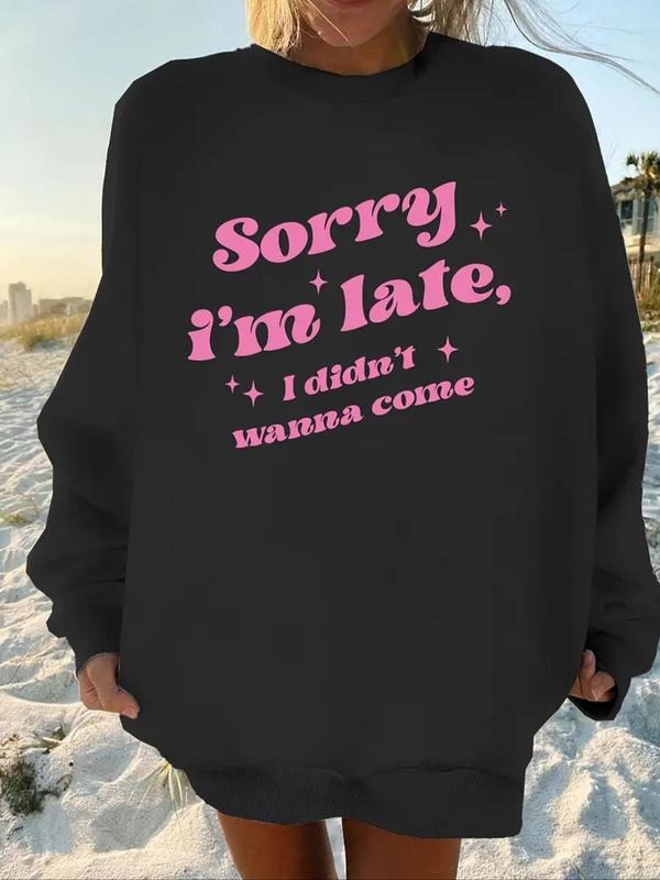 Women's Letter Print Crew Neck Sweatshirt, Casual Long Sleeve Pullover for Daily Wear, Ladies Clothes for All Seasons...