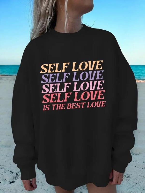 Women's Letter Print Crew Neck Sweatshirt, Casual Long Sleeve Pullover for Daily Wear, Ladies Clothes for All Seasons...