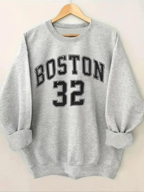 Women's Letter Print Crew Neck Sweatshirt, Casual Long Sleeve Pullover for Fall & Winter, Women's Clothes for Daily Wear...