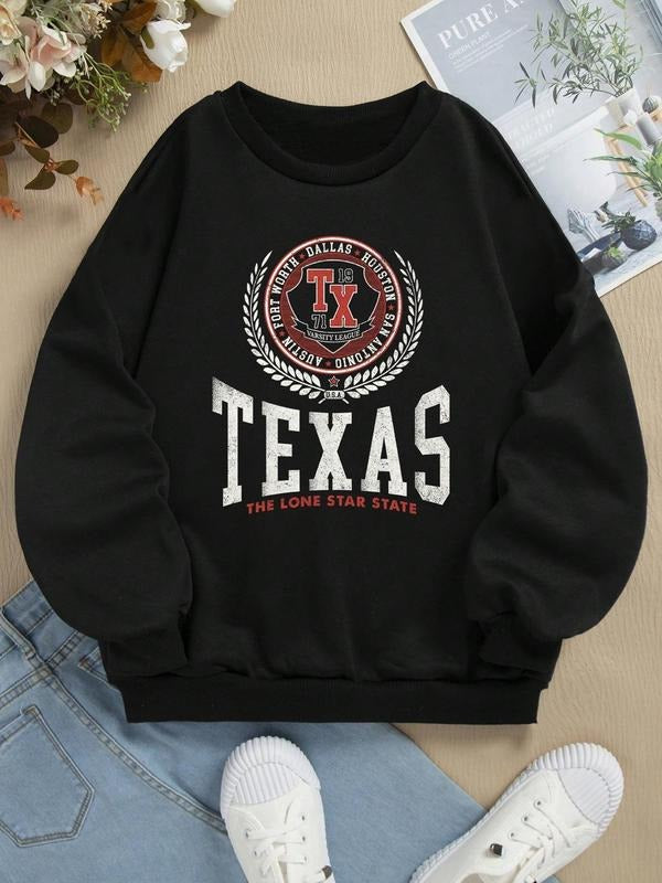 Women's Letter Print Crew Neck Sweatshirt, Casual Long Sleeve Pullover for Fall & Winter, Women's Clothes for Daily Wear...