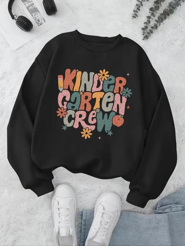 Women's Letter Print Crew Neck Sweatshirt, Casual Long Sleeve Pullover for Fall & Winter, Women's Clothes for Daily Wear...