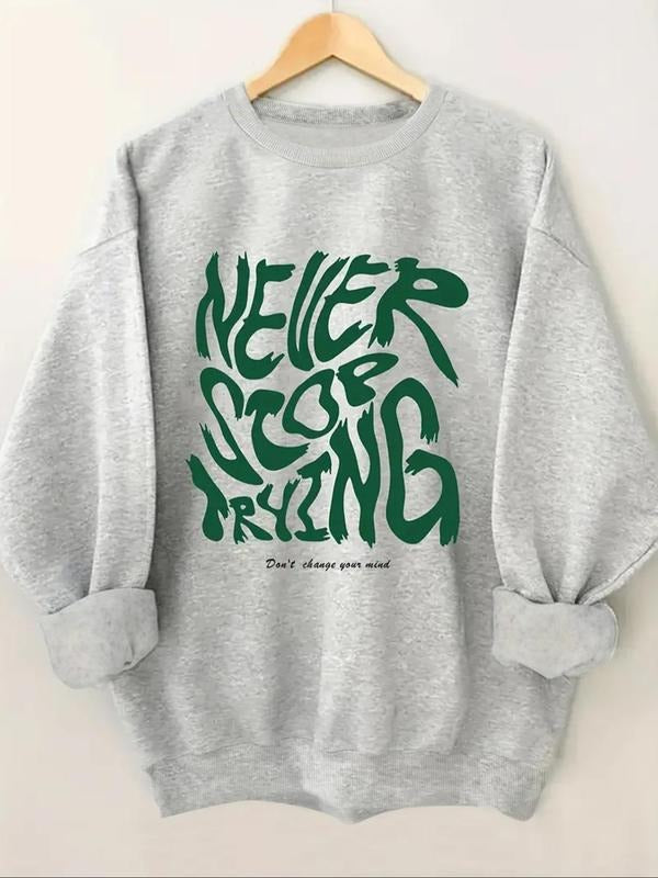 Women's Letter Print Crew Neck Sweatshirt, Casual Long Sleeve Pullover for Fall & Winter, Women's Clothes for Daily Wear...