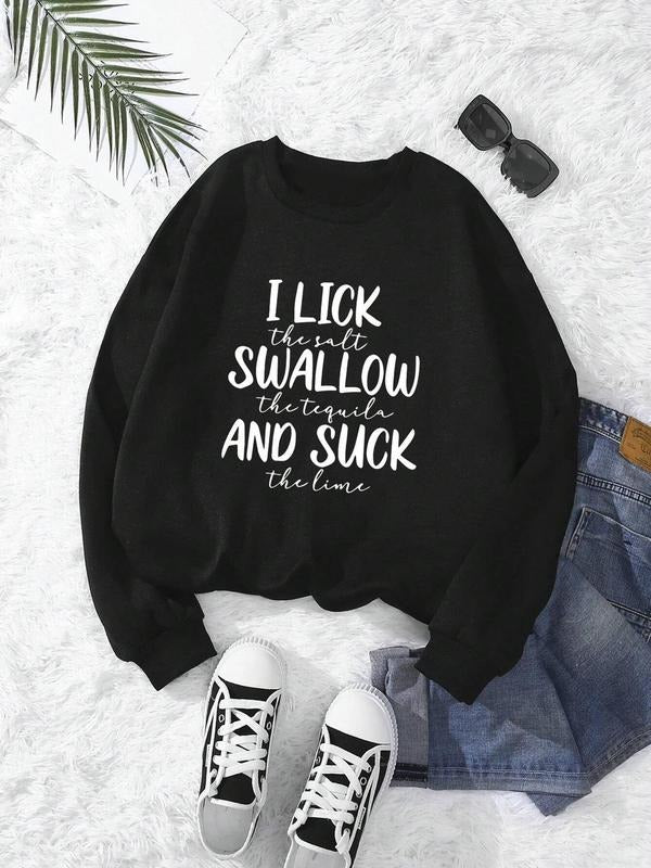 Women's Letter Print Crew Neck Sweatshirt, Casual Long Sleeve Pullover for Fall & Winter, Women's Clothes for Daily Wear...