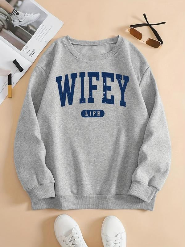 Women's Letter Print Crew Neck Sweatshirt, Casual Long Sleeve Pullover for Fall & Winter, Women's Clothes for Daily Wear...