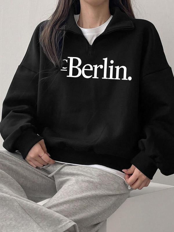 Women's Letter Print Crew Neck Sweatshirt, Casual Long Sleeve Pullover for Fall & Winter, Women's Clothes for Daily Wear...