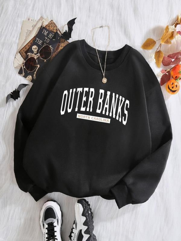 Women's Letter Print Crew Neck Sweatshirt, Casual Long Sleeve Pullover for Spring & Fall, Women's Clothes for Daily Wear...