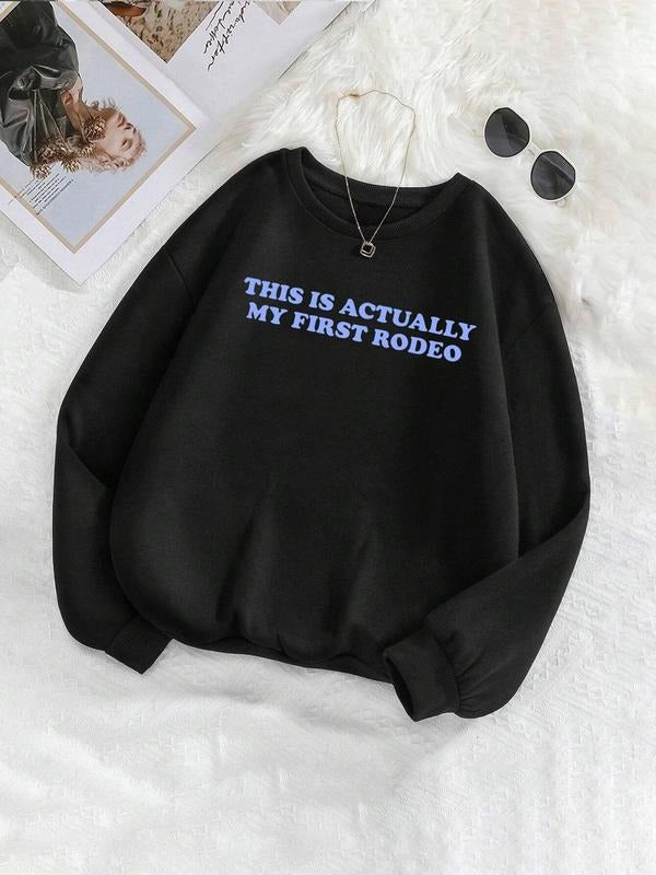 Women's Letter Print Crew Neck Sweatshirt, Casual Thermal Lined Long Sleeve Pullover, Women's Fall & Winter Clothes for...