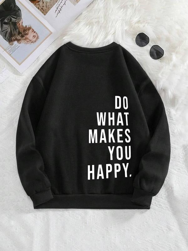Women's Letter Print Crew Neck Sweatshirt, Casual Thermal Lined Long Sleeve Pullover, Women's Fall & Winter Clothes for...